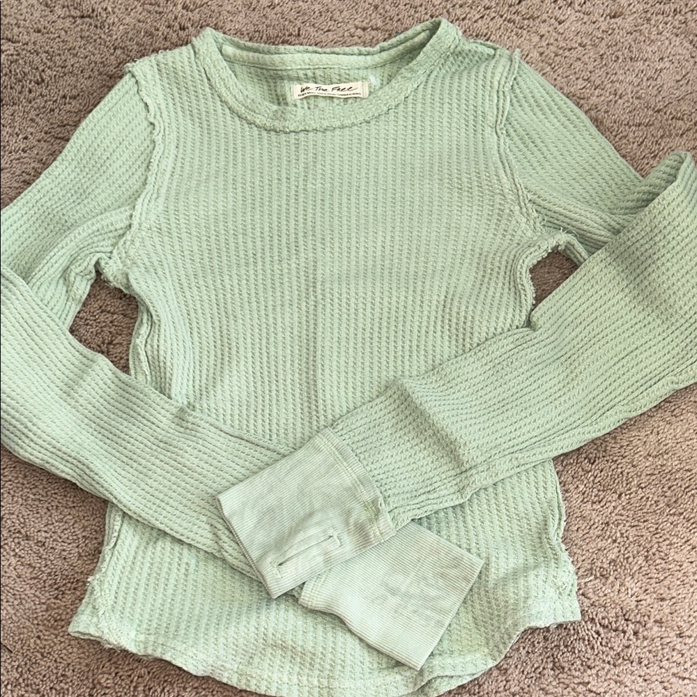 Free People Light Green Waffle Knit Top
